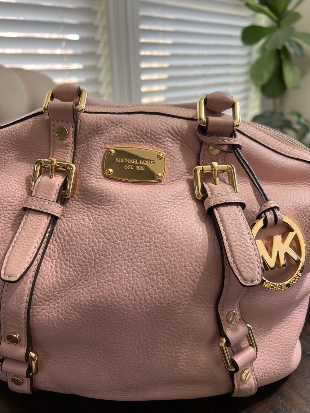 Michael Kors Bedford Satchel Pebbled Leather Pink Gold Hardware Crossbody EUC